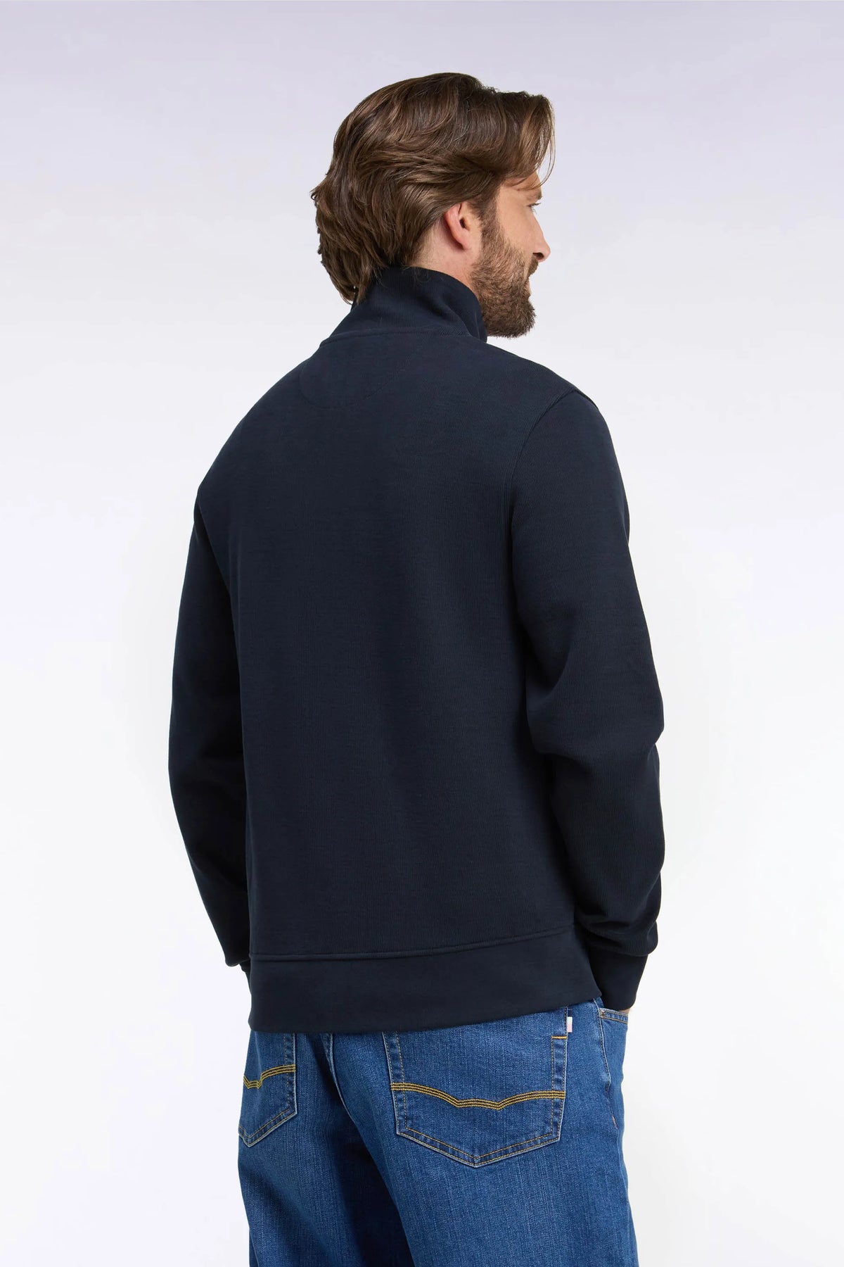 Eden Park 0 Men Zip-Up Sweatshirt in Navy Cotton Fleece with a Straight Cut SKU: H26MAISW0003_BLF Image 04