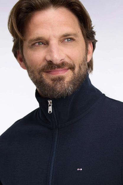 Eden Park 0 Men Zip-Up Sweatshirt in Navy Cotton Fleece with a Straight Cut SKU: H26MAISW0003_BLF Image 06