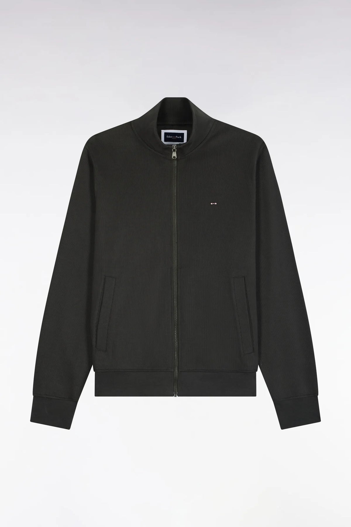 Eden Park 0 Men Zipped Sweatshirt in Khaki Cotton Fleece with a Straight Cut SKU: H26MAISW0003_KAF1 Image 02