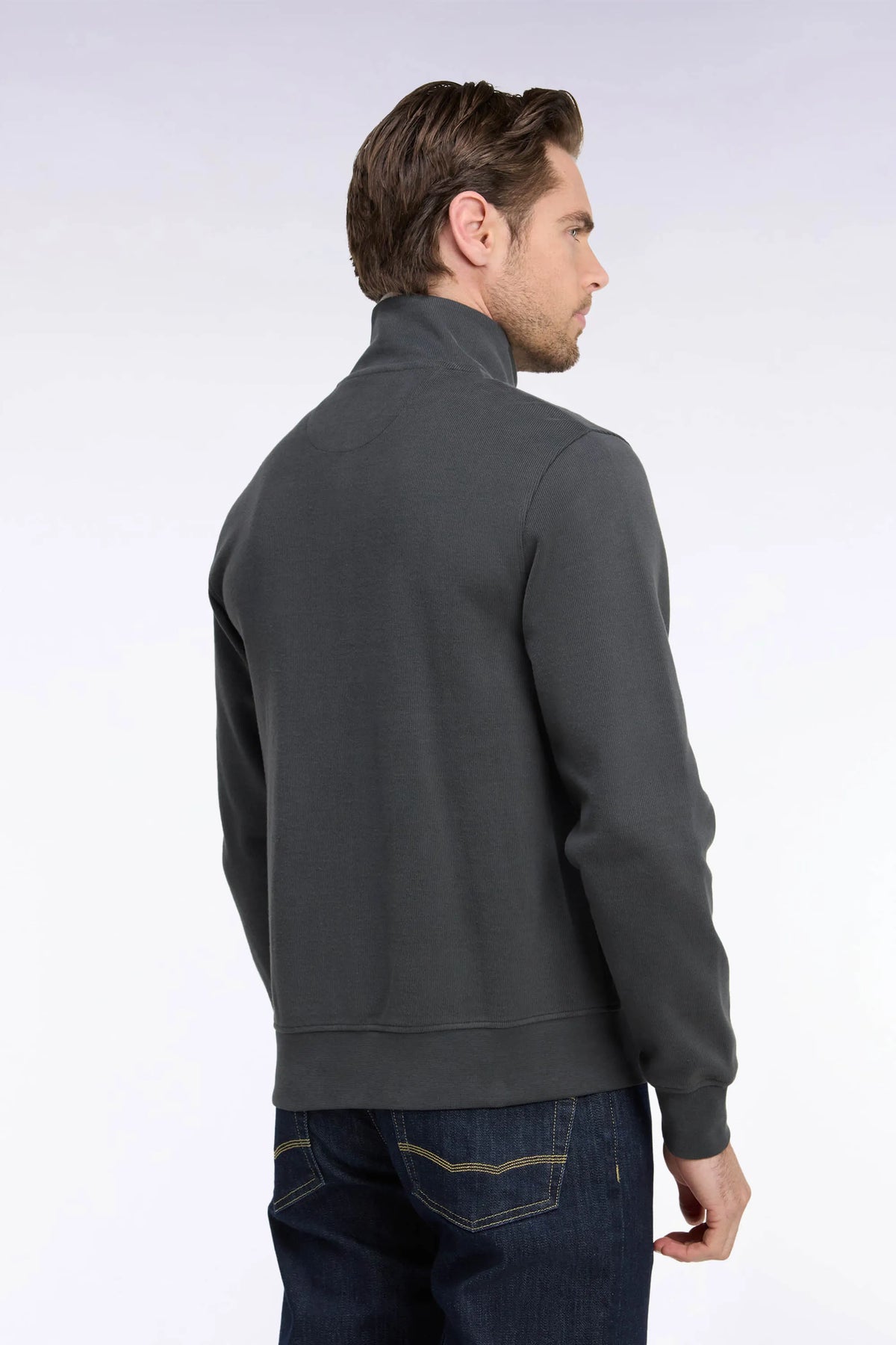 Eden Park 0 Men Zipped Sweatshirt in Khaki Cotton Fleece with a Straight Cut SKU: H26MAISW0003_KAF1 Image 04