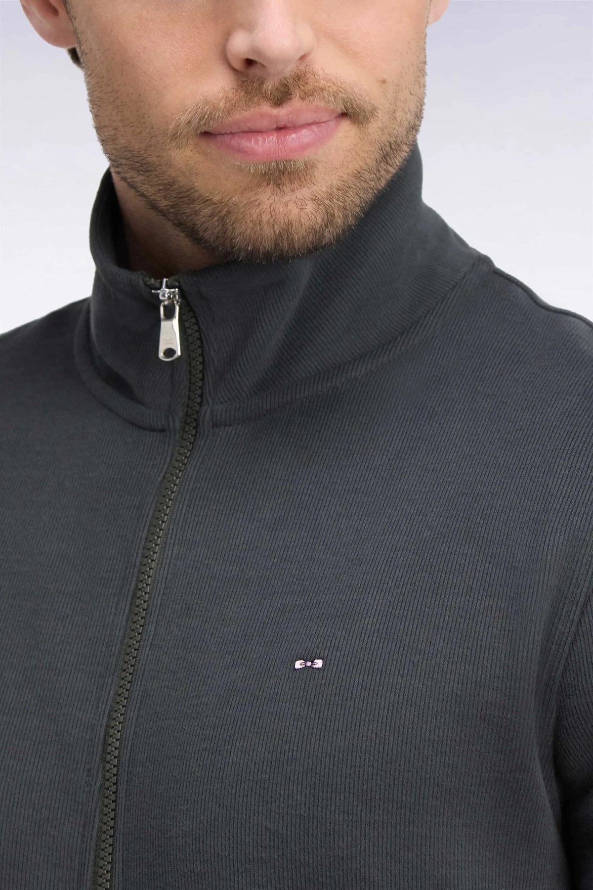 Eden Park 0 Men Zipped Sweatshirt in Khaki Cotton Fleece with a Straight Cut SKU: H26MAISW0003_KAF1 Image 06