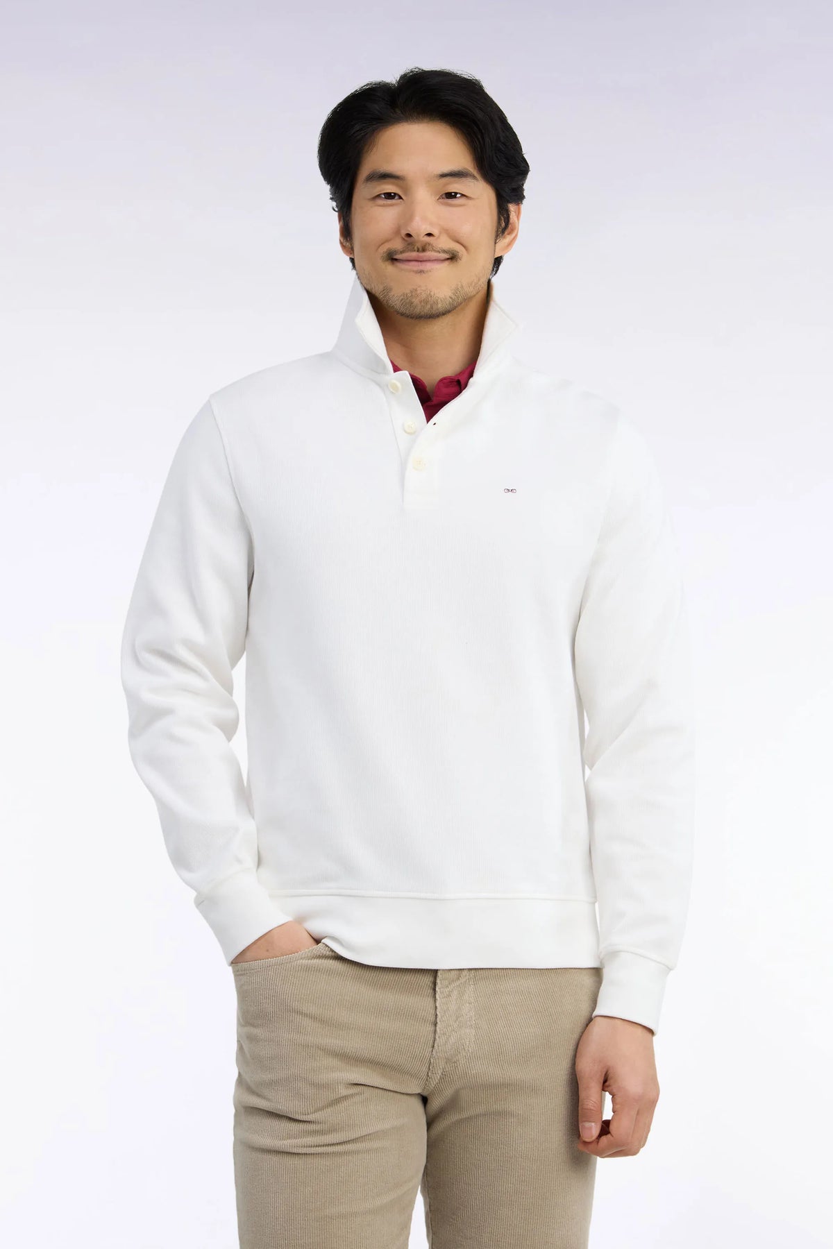Eden Park 0 Men Straight-Cut Ecru Cotton Polo Collar Sweatshirt SKU: H26MAISW0004_BEC15 Image 01