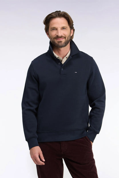 Eden Park 0 Men Polo Collar Sweatshirt in Navy Cotton with a Straight Cut SKU: H26MAISW0004_BLF Image 01