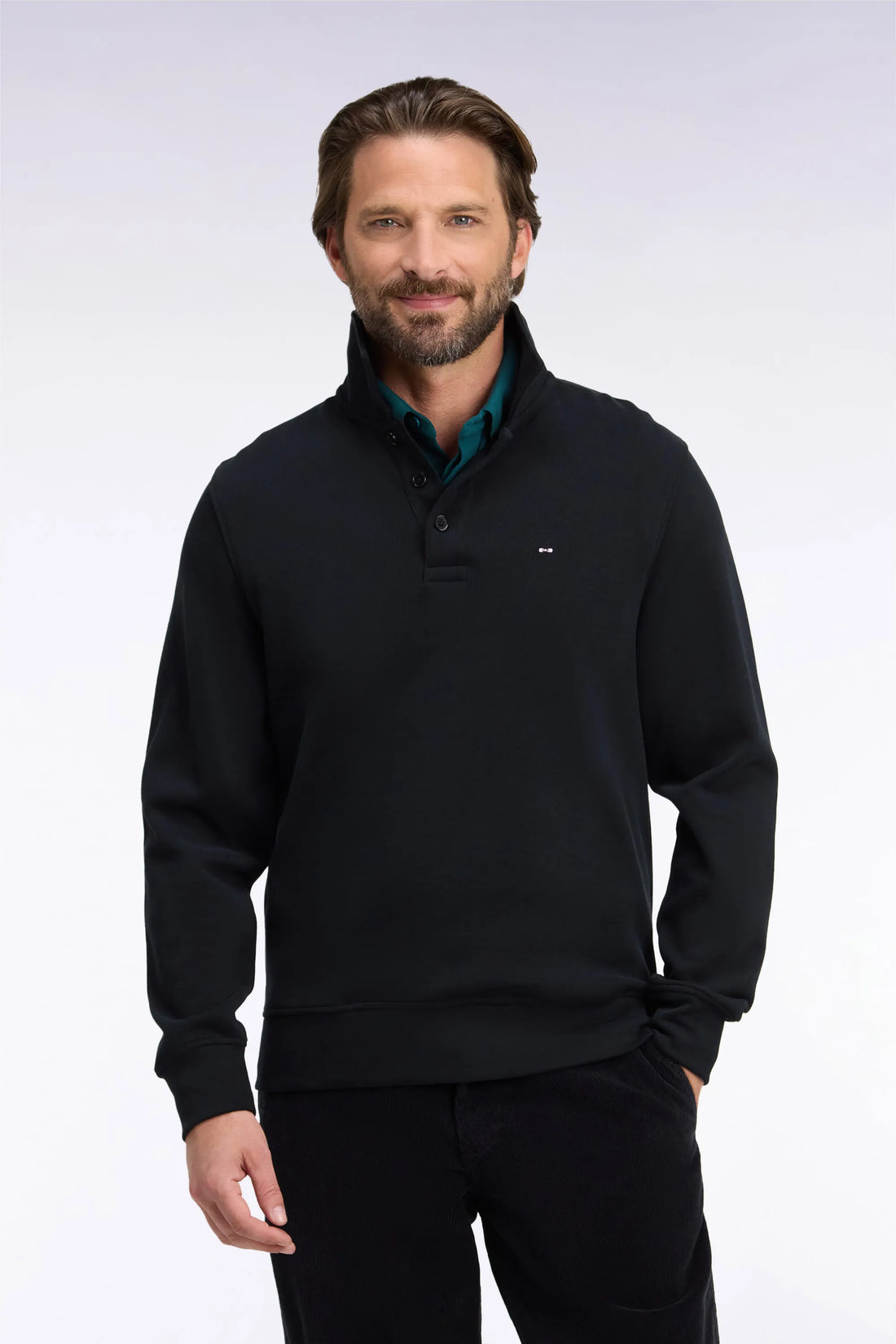 Eden Park 0 Men Straight-Cut Black Cotton Polo Neck Sweatshirt SKU: H26MAISW0004_NO Image 01