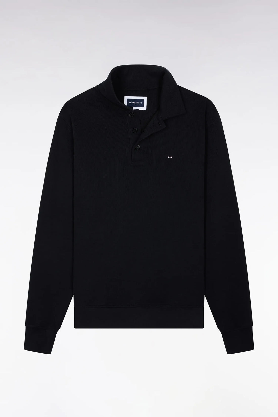 Eden Park 0 Men Straight-Cut Black Cotton Polo Neck Sweatshirt SKU: H26MAISW0004_NO Image 02