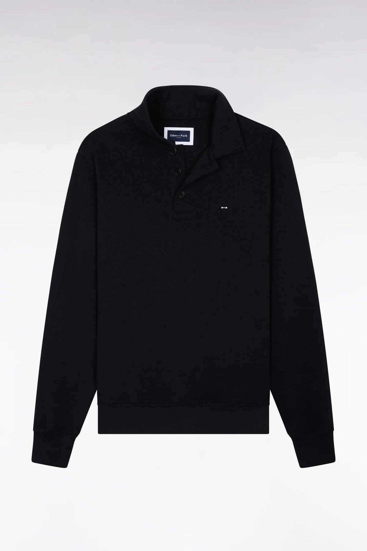 Eden Park 0 Men Straight-Cut Black Cotton Polo Neck Sweatshirt SKU: H26MAISW0004_NO Image 02