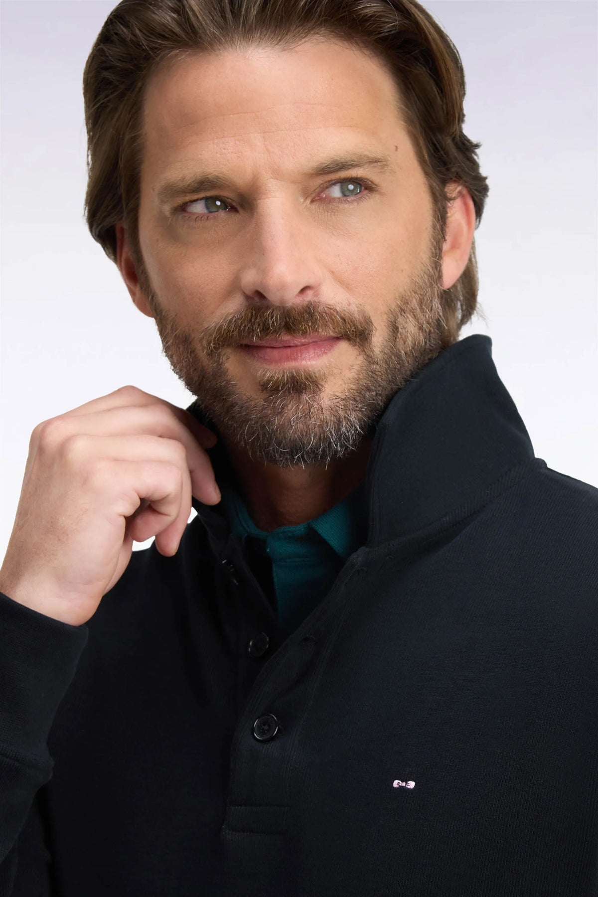 Eden Park 0 Men Straight-Cut Black Cotton Polo Neck Sweatshirt SKU: H26MAISW0004_NO Image 06