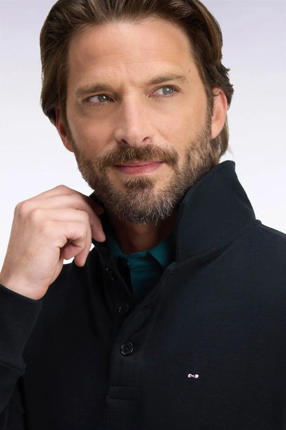 Eden Park 0 Men Straight-Cut Black Cotton Polo Neck Sweatshirt SKU: H26MAISW0004_NO Image 06
