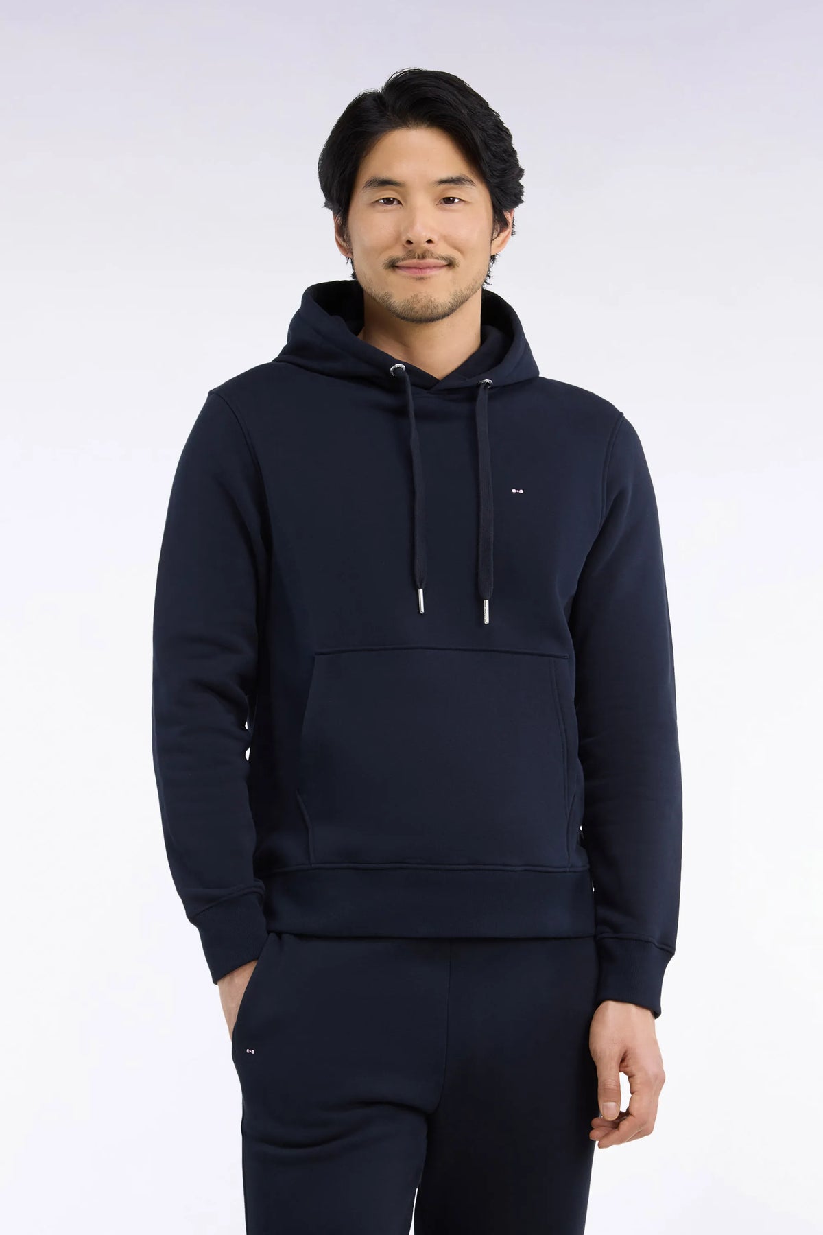 Eden Park  Men Straight-Cut Navy Cotton Fleece Hoodie SKU: H26MAISW0005_BLF Image 01