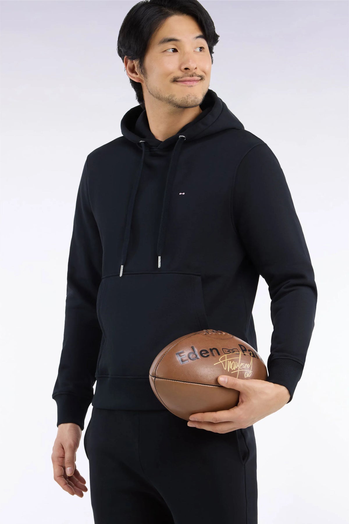 Eden Park  Men Straight-Cut Black Cotton Fleece Hoodie SKU: H26MAISW0005_NO Image 03