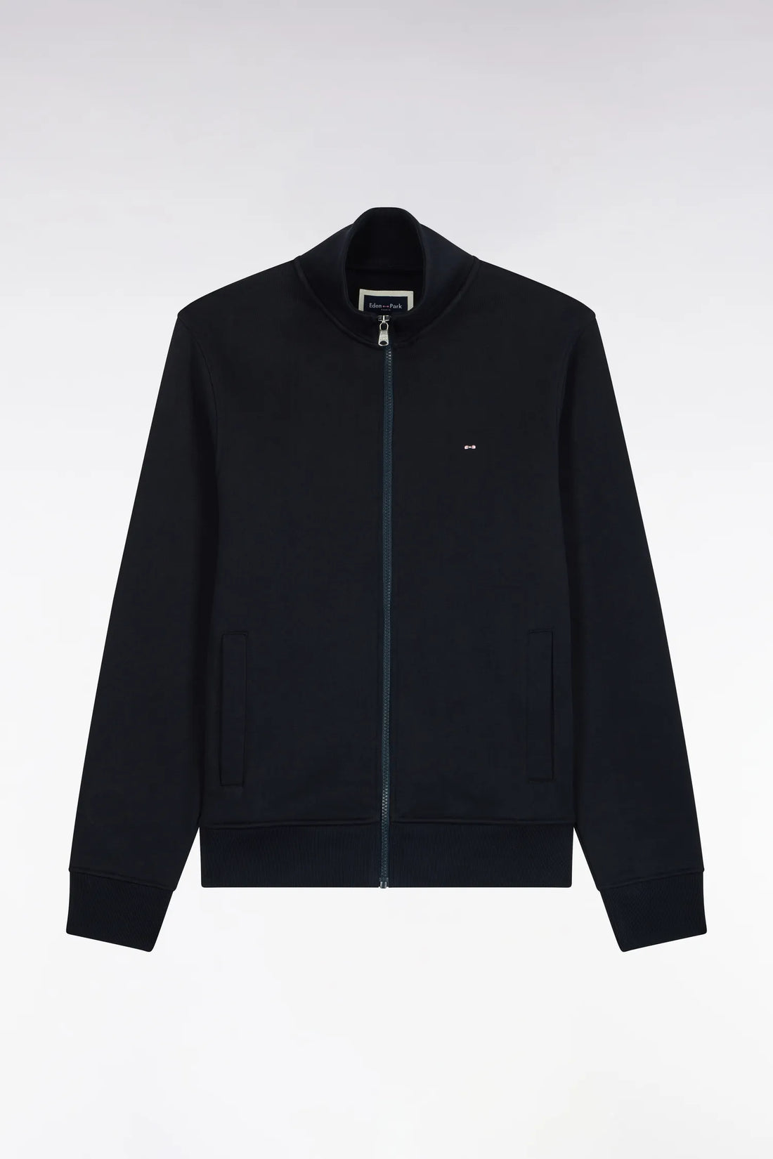 Eden Park 0 Men Zip-Up Sweatshirt with Trucker Collar in Navy Cotton with a Straight Cut SKU: H26MAISW0006_BLF Image 02