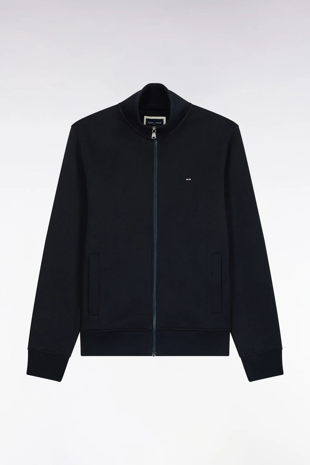 Eden Park 0 Men Zip-Up Sweatshirt with Trucker Collar in Navy Cotton with a Straight Cut SKU: H26MAISW0006_BLF Image 02