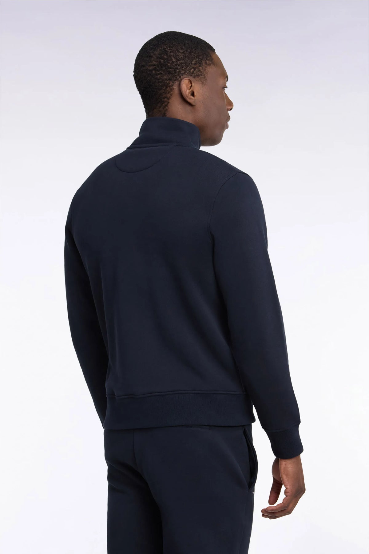 Eden Park 0 Men Zip-Up Sweatshirt with Trucker Collar in Navy Cotton with a Straight Cut SKU: H26MAISW0006_BLF Image 04