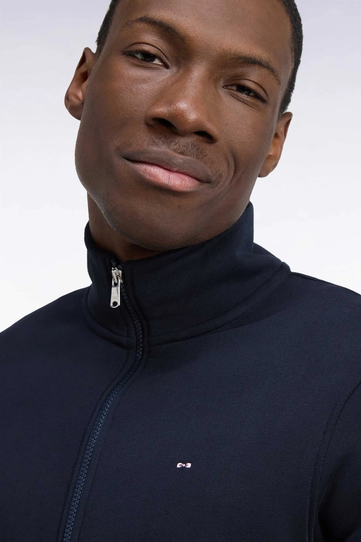 Eden Park 0 Men Zip-Up Sweatshirt with Trucker Collar in Navy Cotton with a Straight Cut SKU: H26MAISW0006_BLF Image 06