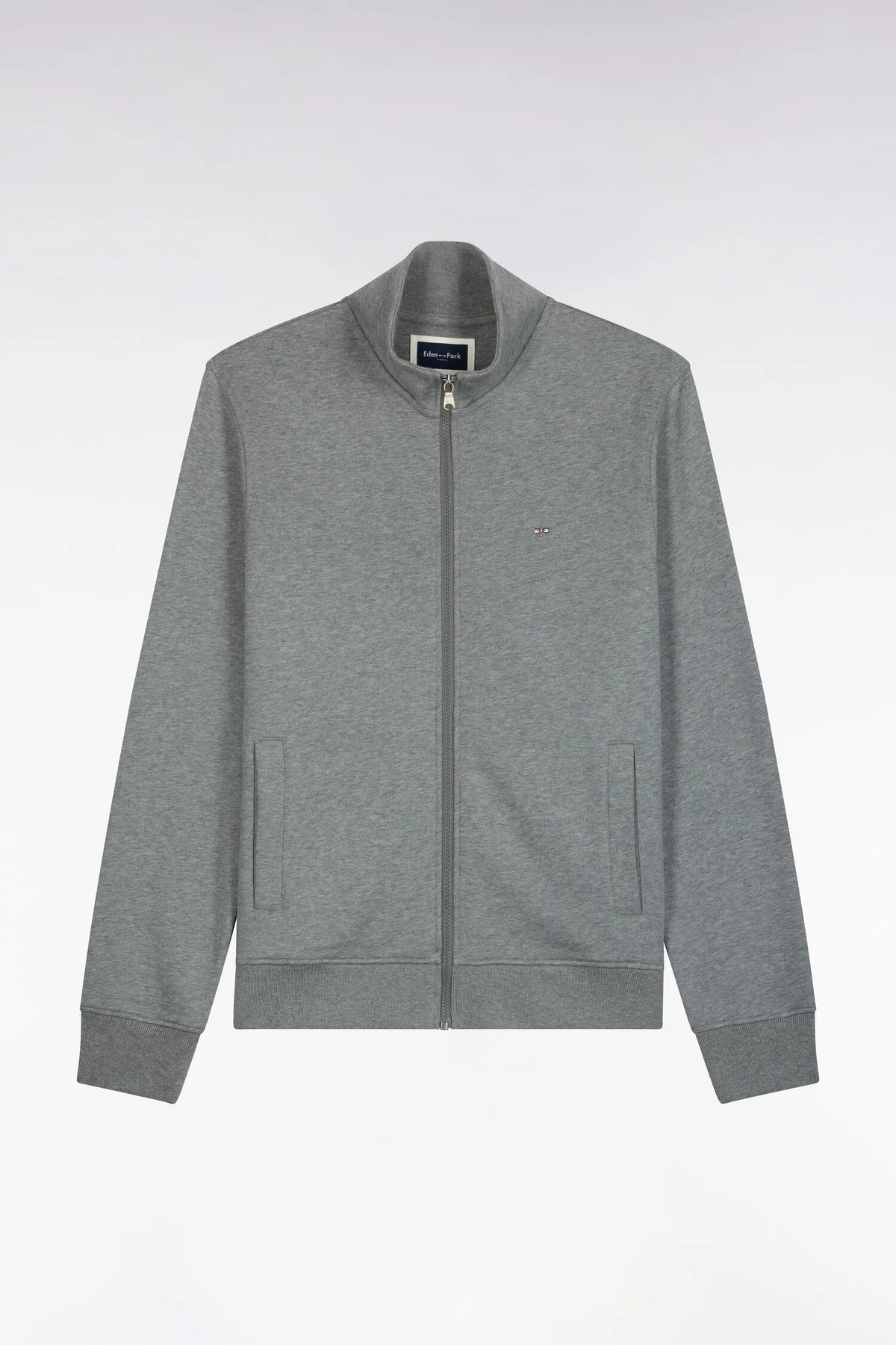 Eden Park 0 Men Zip-Up Sweatshirt with Trucker Collar in Grey Cotton with a Straight Cut SKU: H26MAISW0006_GRM19 Image 02