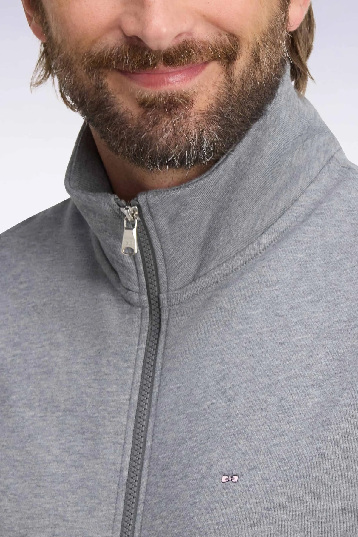 Eden Park 0 Men Zip-Up Sweatshirt with Trucker Collar in Grey Cotton with a Straight Cut SKU: H26MAISW0006_GRM19 Image 06