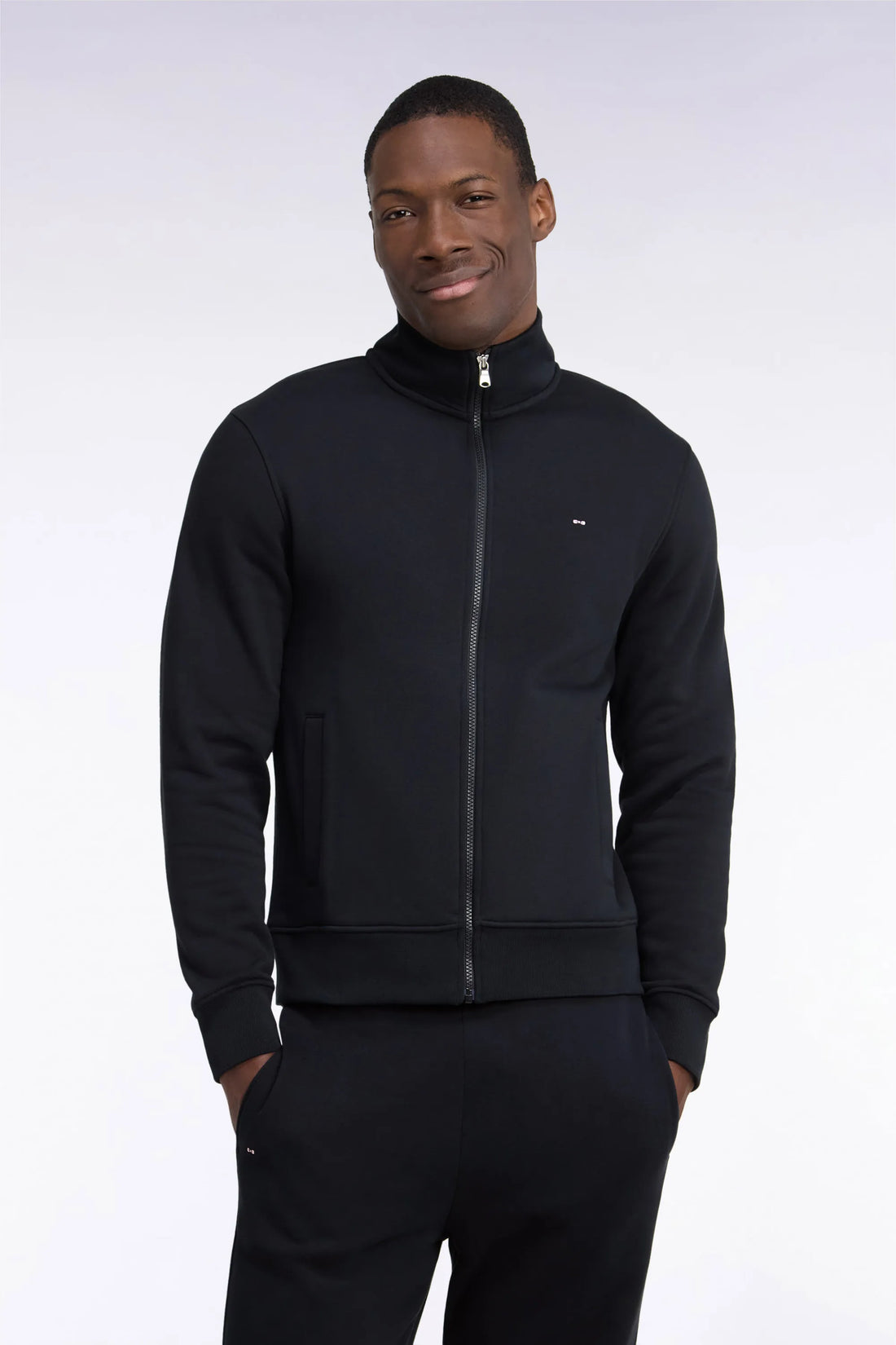 Eden Park 0 Men Straight Cut Black Cotton Zip-Up Sweatshirt with Trucker Collar SKU: H26MAISW0006_NO Image 01