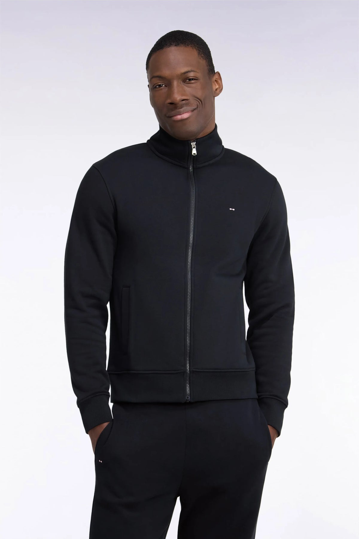 Eden Park 0 Men Straight Cut Black Cotton Zip-Up Sweatshirt with Trucker Collar SKU: H26MAISW0006_NO Image 01