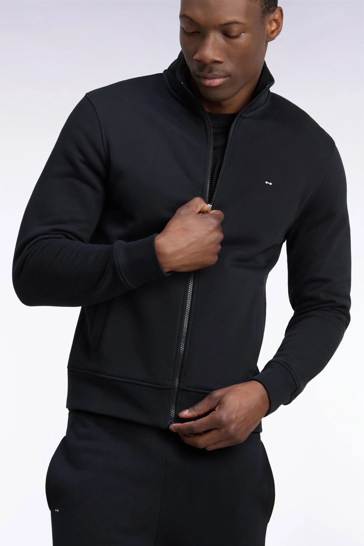 Eden Park 0 Men Straight Cut Black Cotton Zip-Up Sweatshirt with Trucker Collar SKU: H26MAISW0006_NO Image 03