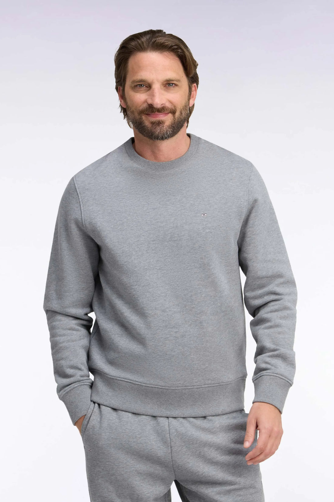 Eden Park  Men Grey Cotton Fleece Crewneck Sweatshirt with a Straight Cut SKU: H26MAISW0007_GRM19 Image 01