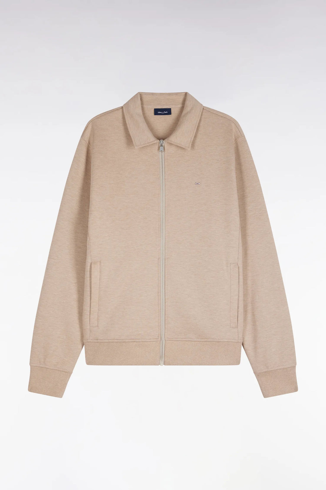 Eden Park  Men Zip-Up Sweatshirt with Beige Polo Collar with a Straight Cut SKU: H26MAISW0020_BEC13 Image 01