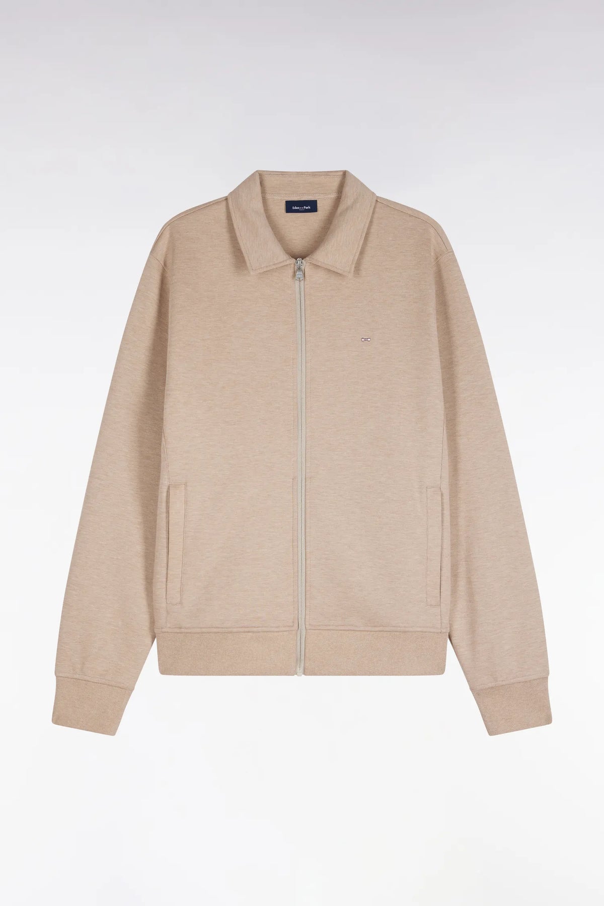 Eden Park  Men Zip-Up Sweatshirt with Beige Polo Collar with a Straight Cut SKU: H26MAISW0020_BEC13 Image 01