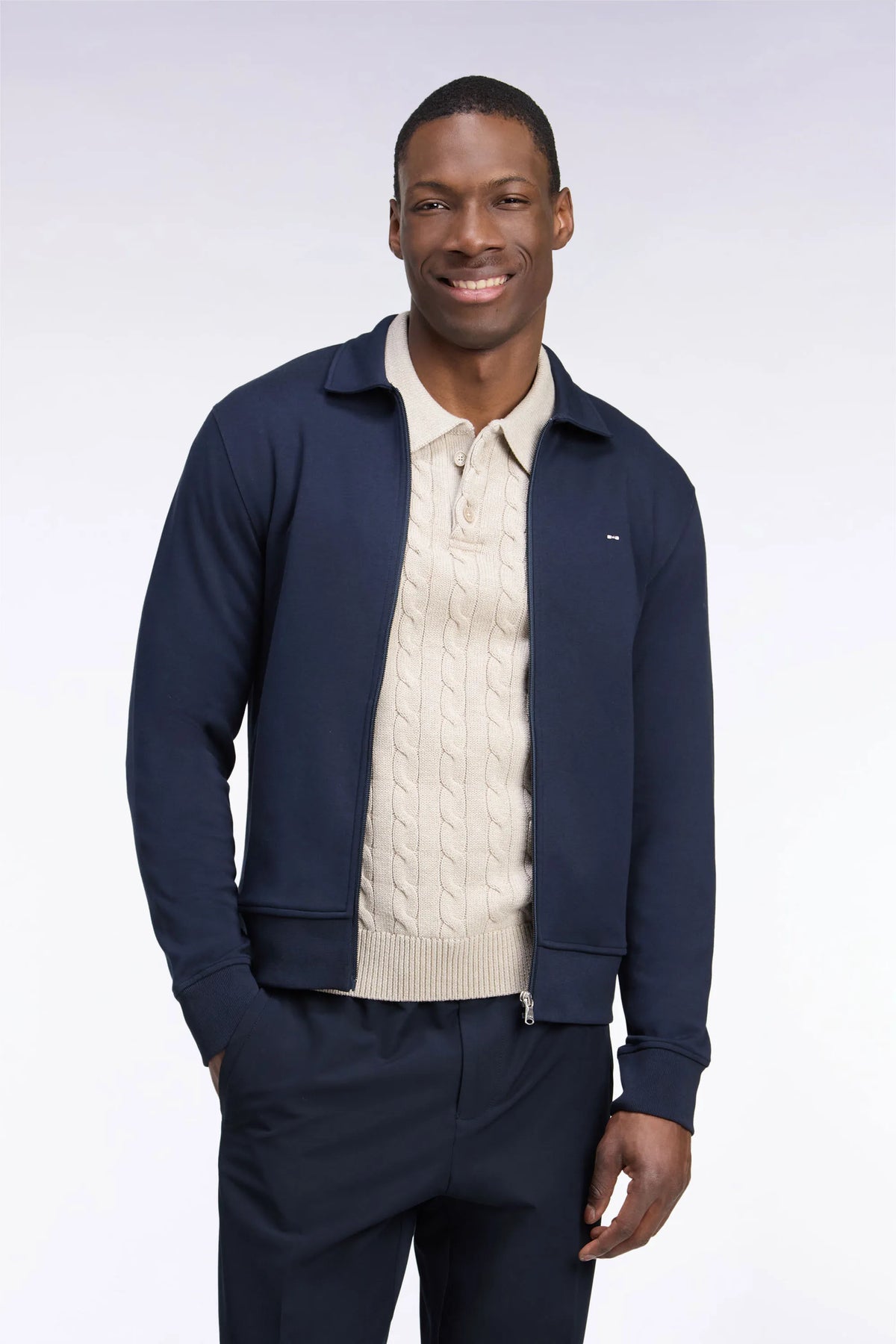 Eden Park  Men Zip-Up Sweatshirt with Polo Collar in Navy Cotton with a Straight Cut SKU: H26MAISW0020_BLF Image 01