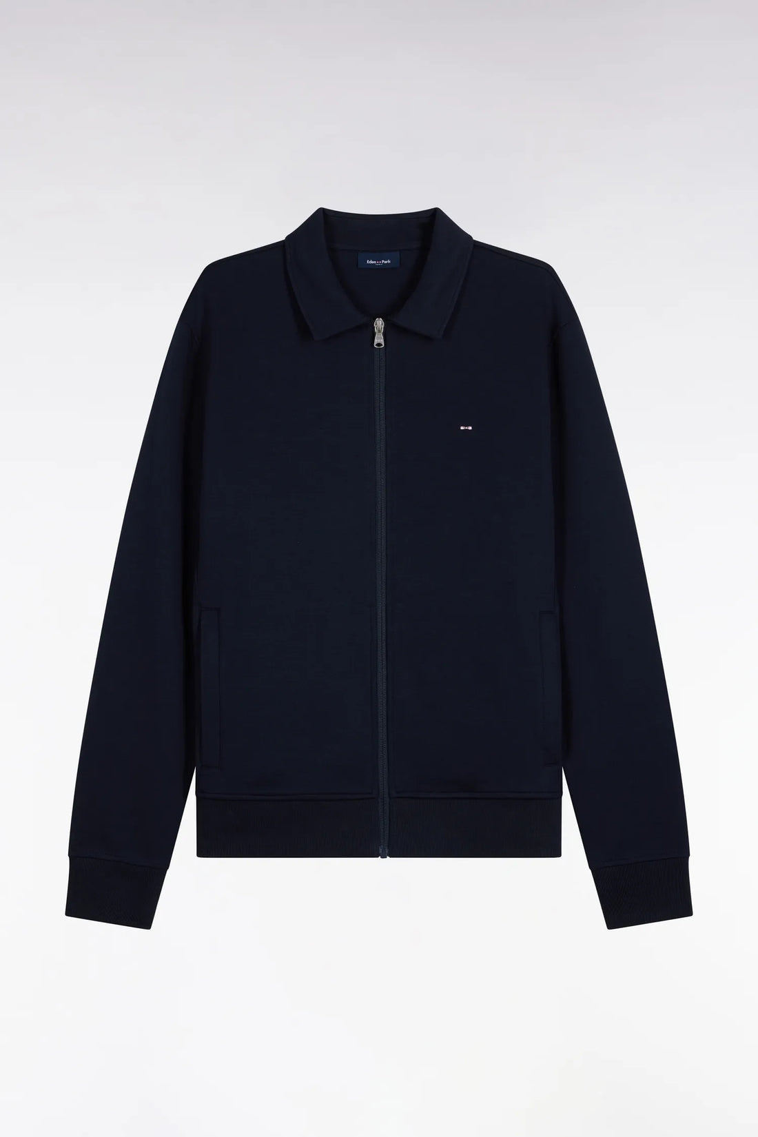 Eden Park  Men Zip-Up Sweatshirt with Polo Collar in Navy Cotton with a Straight Cut SKU: H26MAISW0020_BLF Image 02
