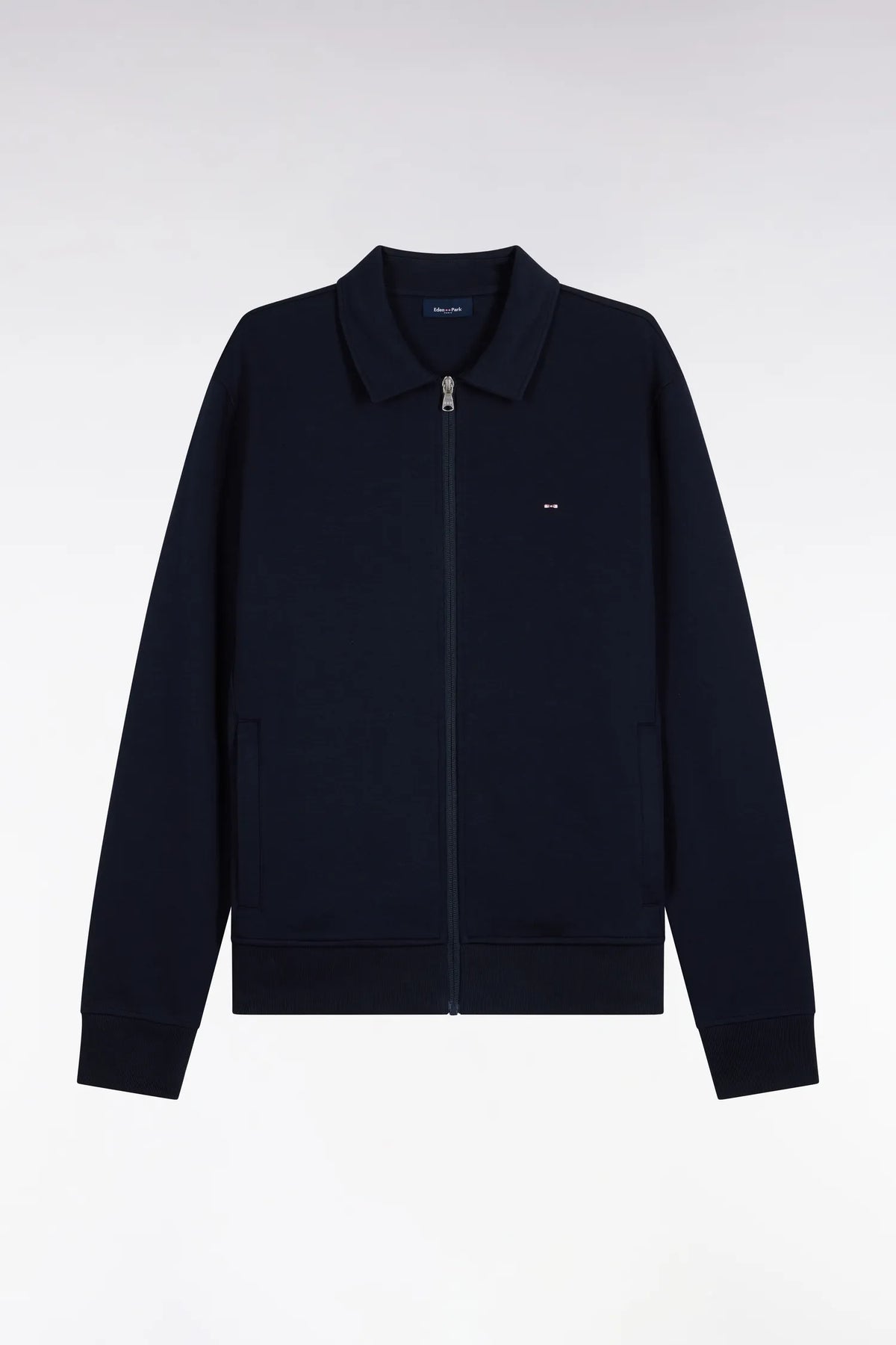 Eden Park  Men Zip-Up Sweatshirt with Polo Collar in Navy Cotton with a Straight Cut SKU: H26MAISW0020_BLF Image 02