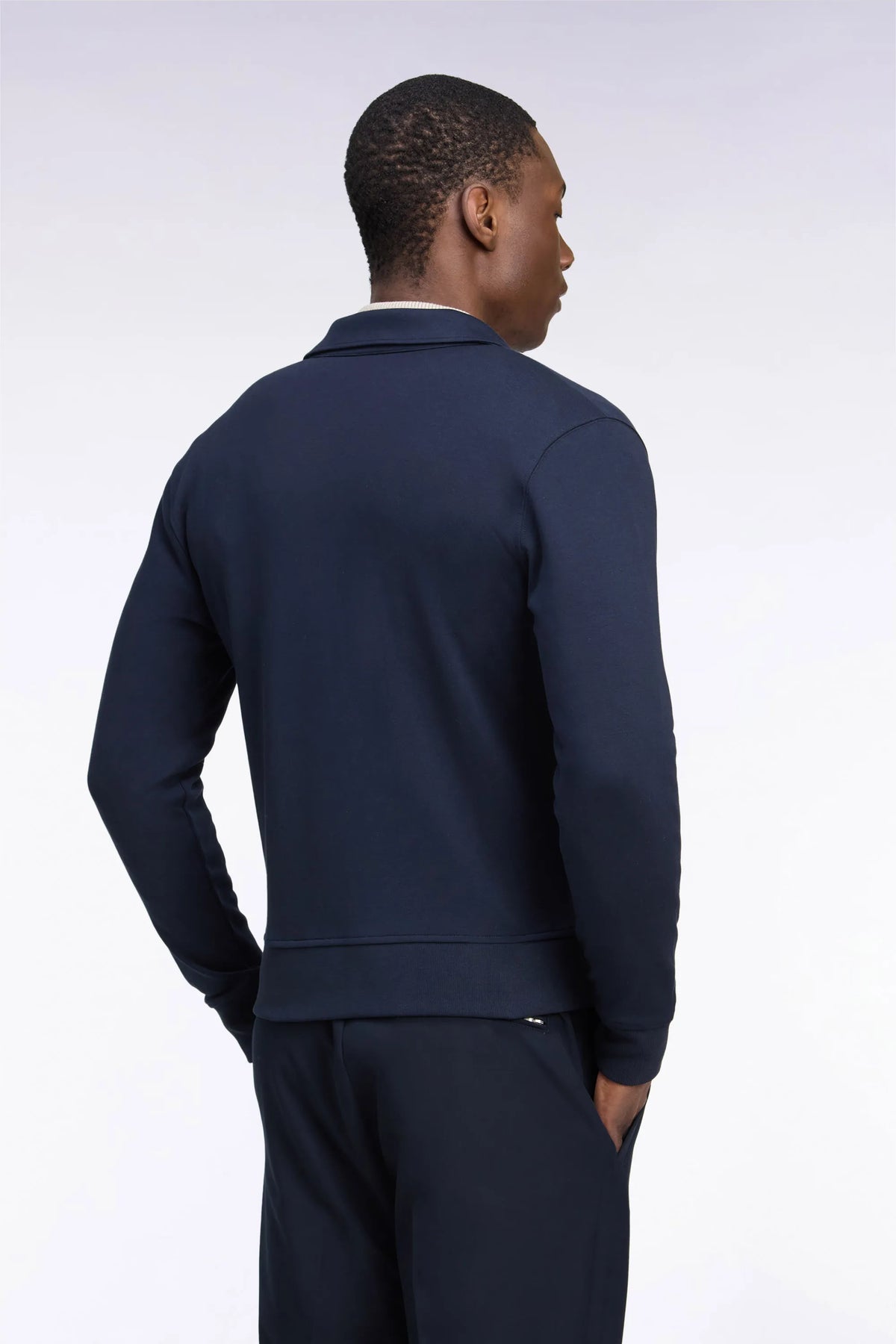 Eden Park  Men Zip-Up Sweatshirt with Polo Collar in Navy Cotton with a Straight Cut SKU: H26MAISW0020_BLF Image 04
