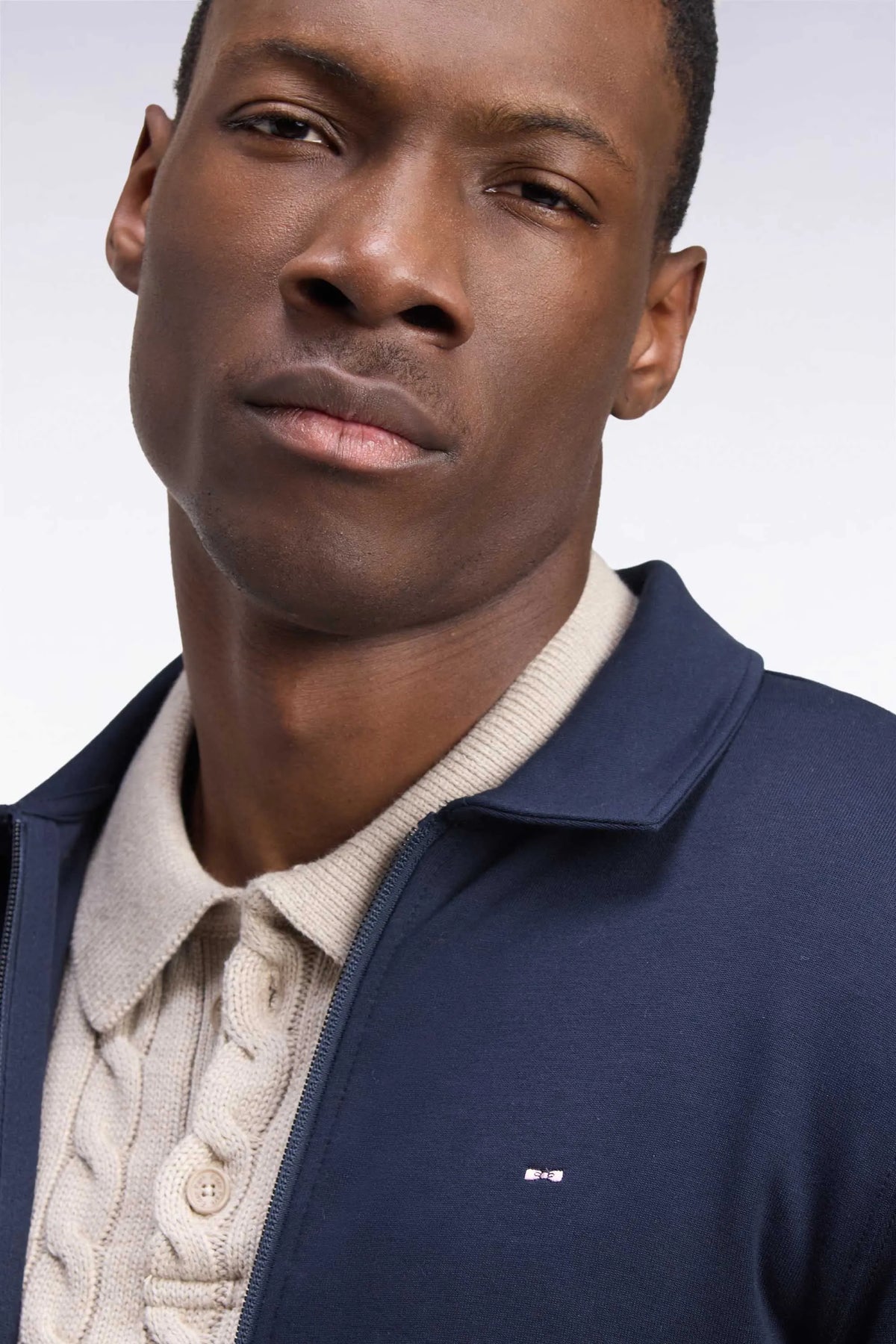 Eden Park  Men Zip-Up Sweatshirt with Polo Collar in Navy Cotton with a Straight Cut SKU: H26MAISW0020_BLF Image 06