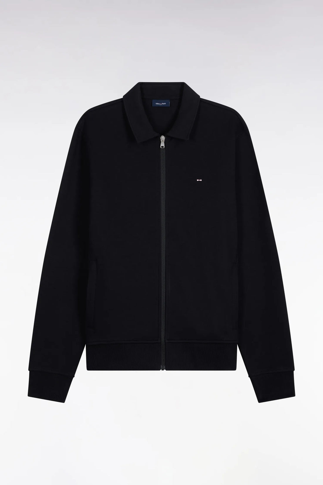 Eden Park  Men Straight-Cut Black Cotton Polo Collar Zip-Up Sweatshirt SKU: H26MAISW0020_NO Image 02