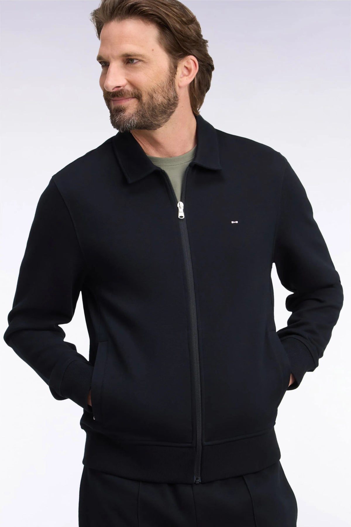 Eden Park  Men Straight-Cut Black Cotton Polo Collar Zip-Up Sweatshirt SKU: H26MAISW0020_NO Image 03