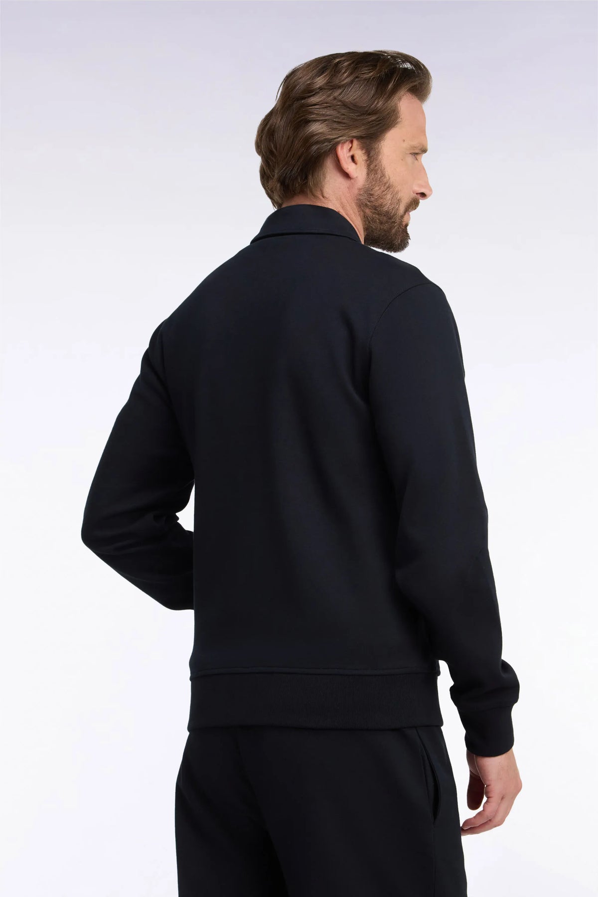 Eden Park  Men Straight-Cut Black Cotton Polo Collar Zip-Up Sweatshirt SKU: H26MAISW0020_NO Image 04