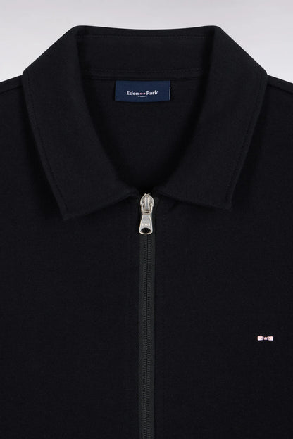 Eden Park  Men Straight-Cut Black Cotton Polo Collar Zip-Up Sweatshirt SKU: H26MAISW0020_NO Image 05