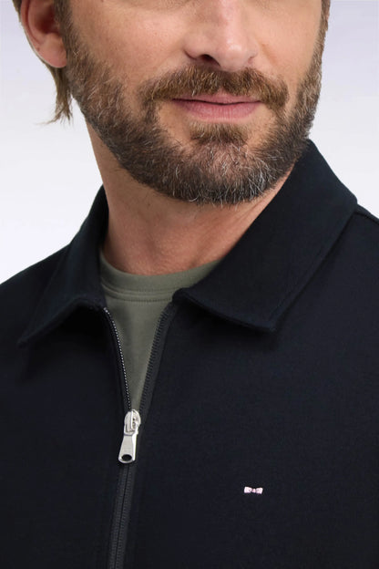 Eden Park  Men Straight-Cut Black Cotton Polo Collar Zip-Up Sweatshirt SKU: H26MAISW0020_NO Image 06