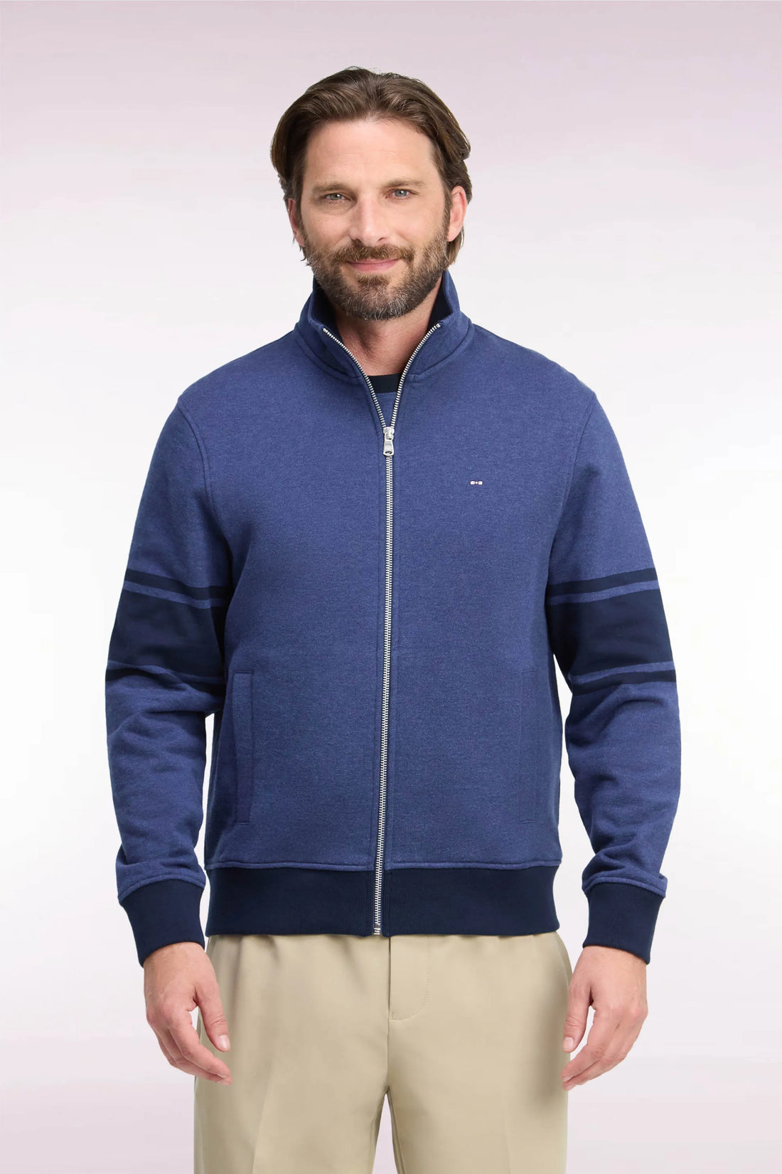 Eden Park 0 Men Zip-Up Sweatshirt with High Collar in Mottled Cotton Fleece with a Straight Cut SKU: H26MAISW0026_BLF21 Image 01