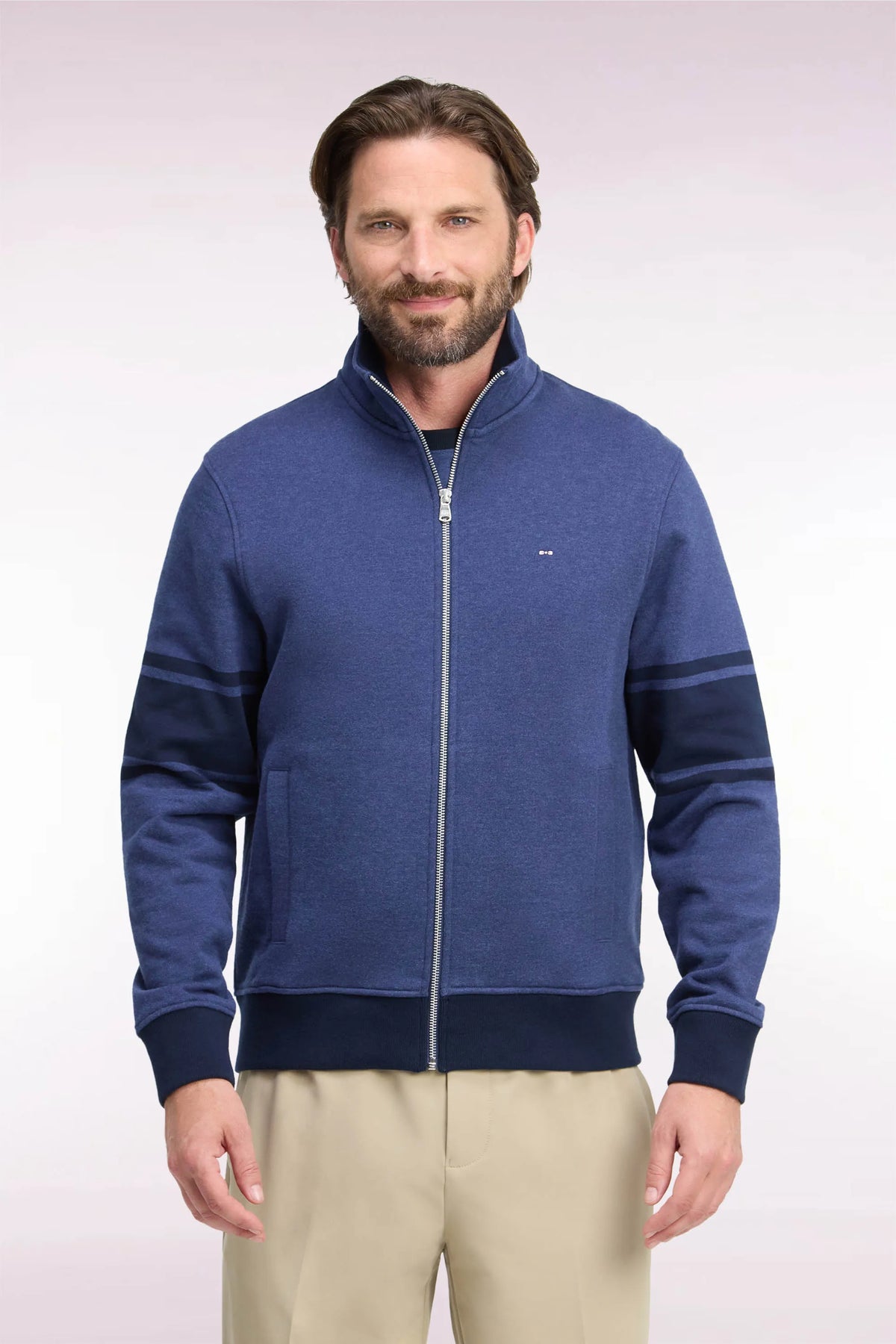 Eden Park 0 Men Zip-Up Sweatshirt with High Collar in Mottled Cotton Fleece with a Straight Cut SKU: H26MAISW0026_BLF21 Image 01