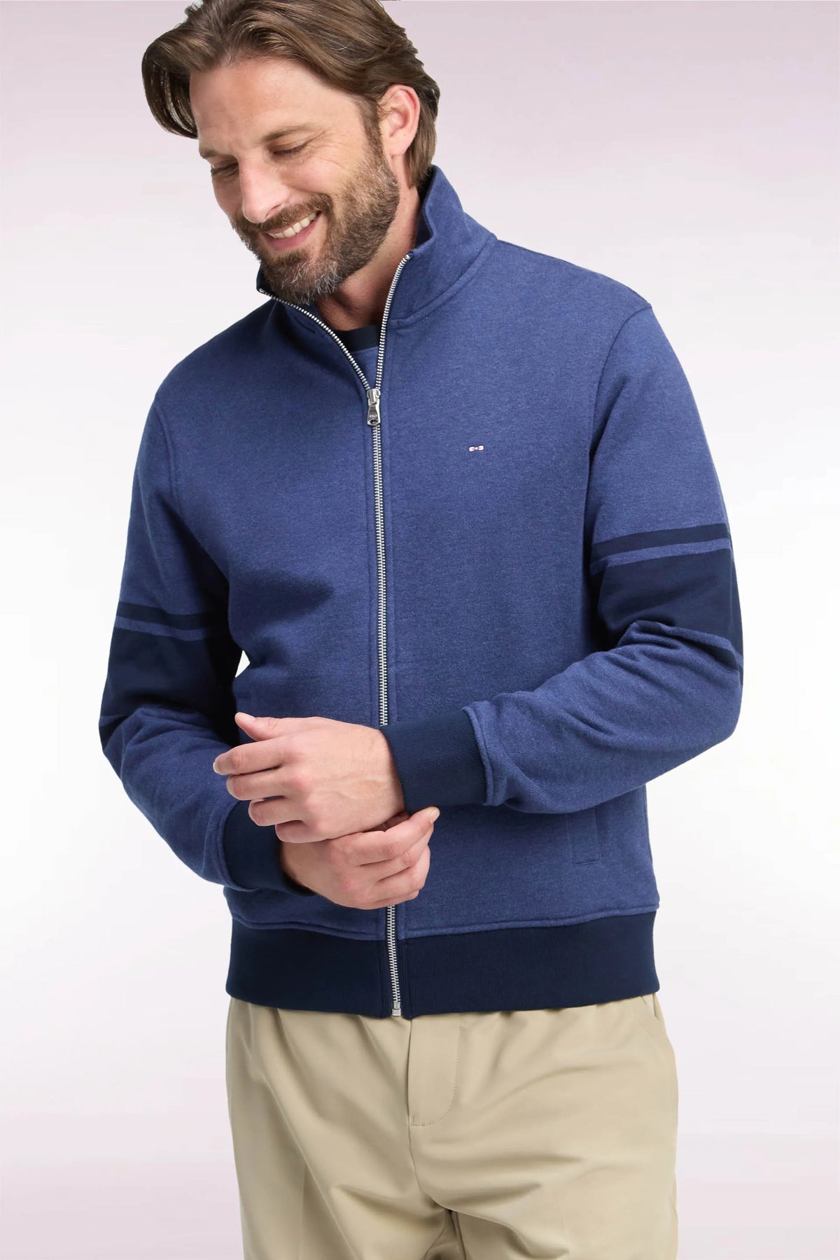 Eden Park 0 Men Zip-Up Sweatshirt with High Collar in Mottled Cotton Fleece with a Straight Cut SKU: H26MAISW0026_BLF21 Image 03