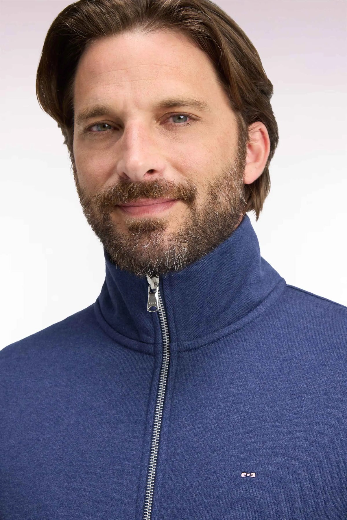 Eden Park 0 Men Zip-Up Sweatshirt with High Collar in Mottled Cotton Fleece with a Straight Cut SKU: H26MAISW0026_BLF21 Image 06