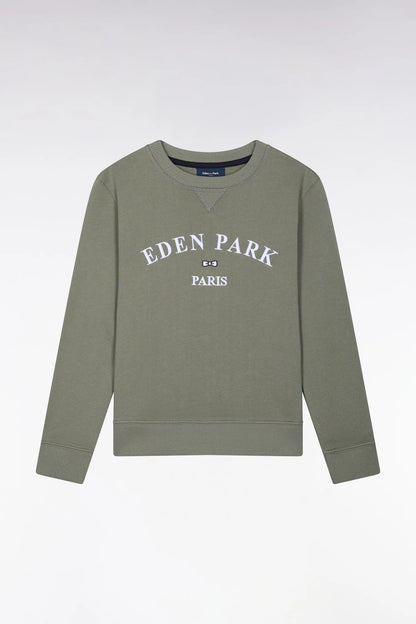Eden Park  Boys Khaki Terry Cotton Sweatshirt with Eden Park Straight Cut Embroidery SKU: H26MAISW0030_KAF8 Image 01