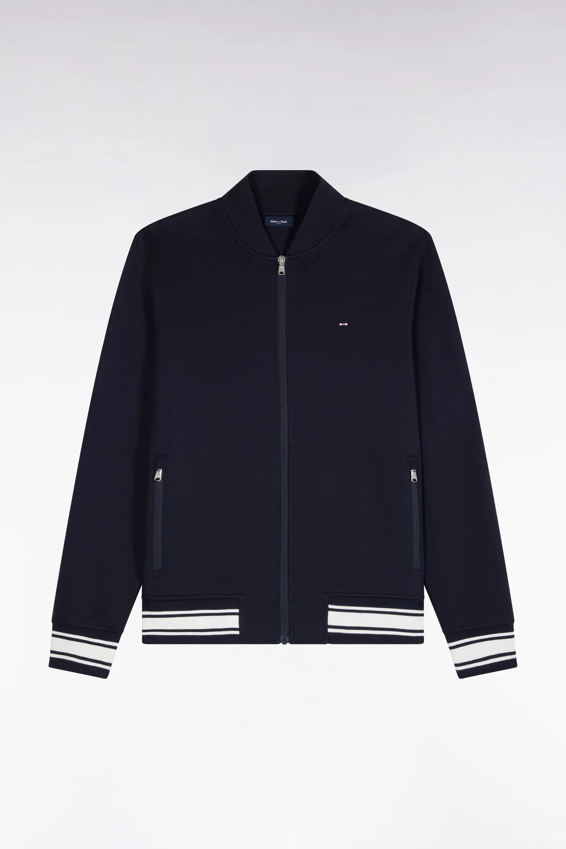 Eden Park  Men Zipped Navy Interlock Sweatshirt with Ribbed Straight Cut Teddy SKU: H26MAISW0036_BLF Image 02