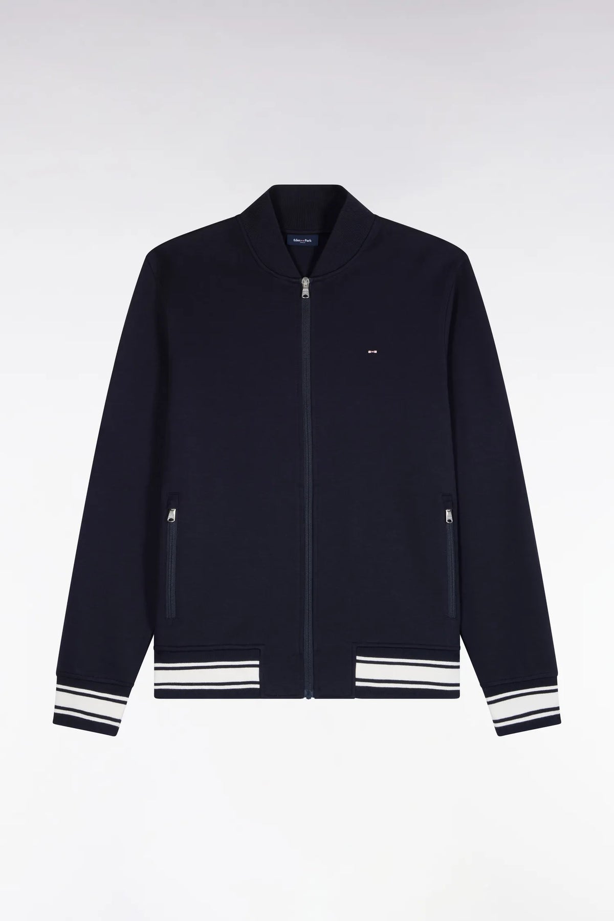 Eden Park  Men Zipped Navy Interlock Sweatshirt with Ribbed Straight Cut Teddy SKU: H26MAISW0036_BLF Image 02