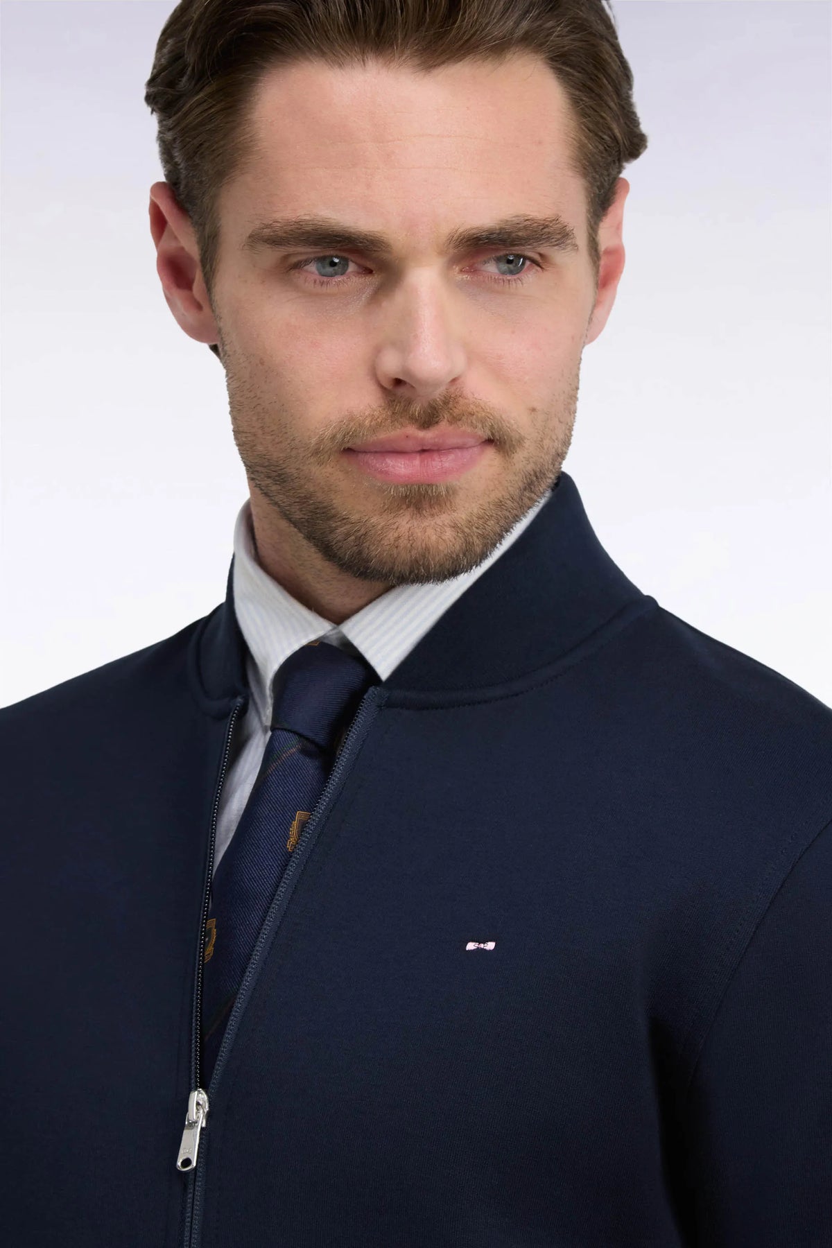Eden Park  Men Zipped Navy Interlock Sweatshirt with Ribbed Straight Cut Teddy SKU: H26MAISW0036_BLF Image 06