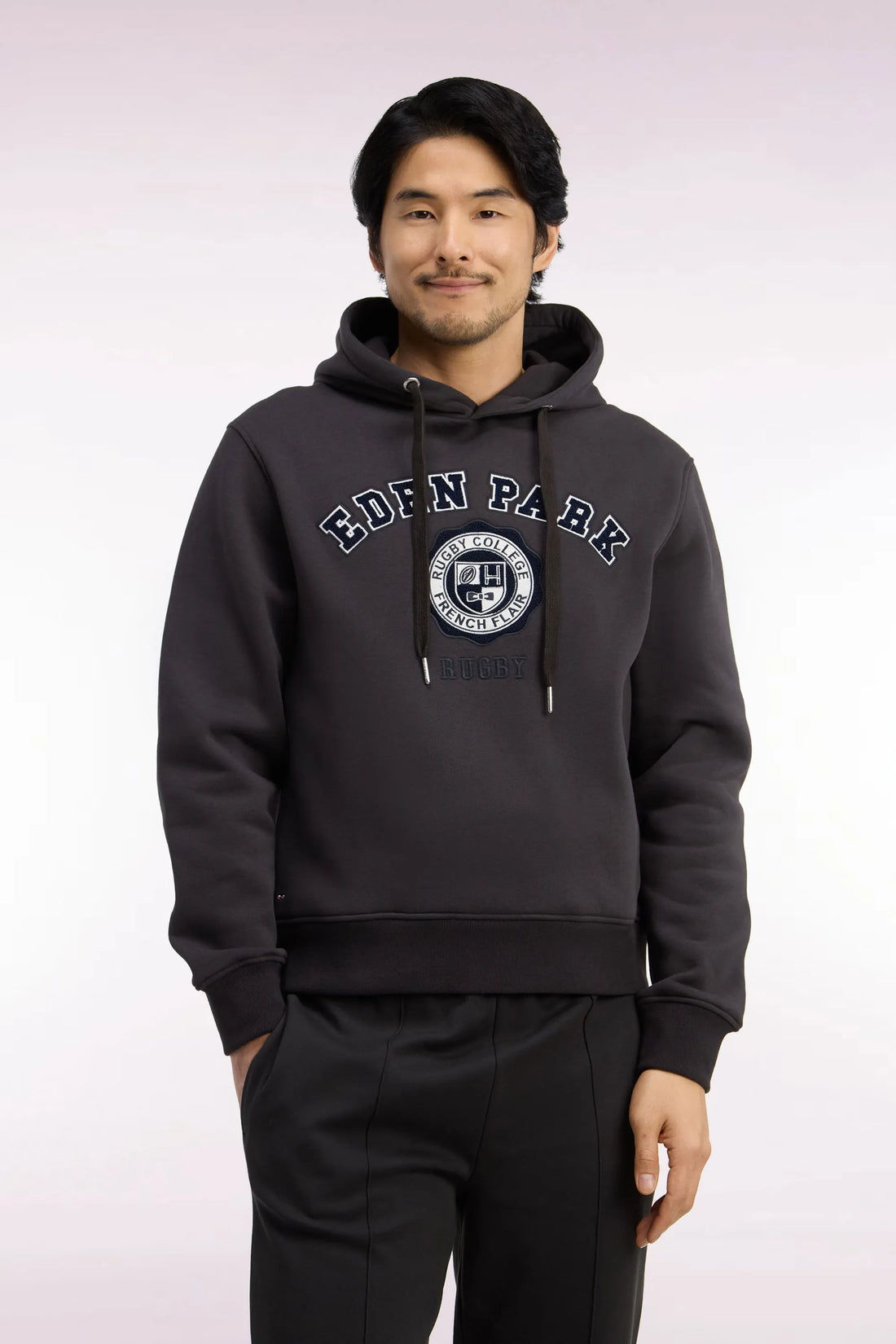 Eden Park 0 Men Brown Fleece Hoodie with Heritage Rugby Straight Cut Embroidery SKU: H26MAISW0038_MAF1 Image 01