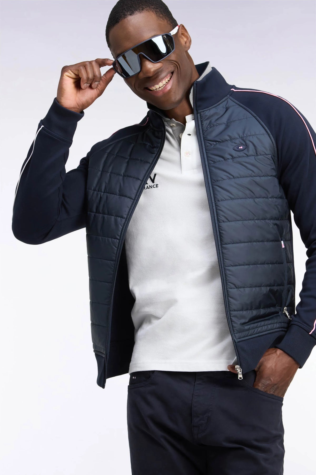Eden Park  Men Zipped Sweatshirt with Navy Navy Quilted Facing XV De France Straight Cut SKU: H26MAISW0045_BLF Image 03