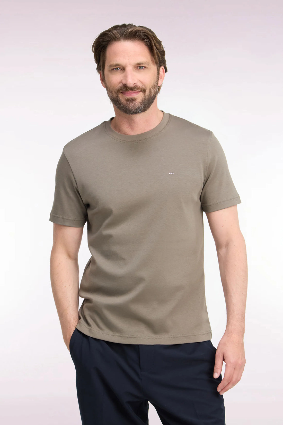 Eden Park  Men Straight-Cut Beige Cotton Short-Sleeved T-Shirt SKU: H26MAITC0009_BEF1 Image 01