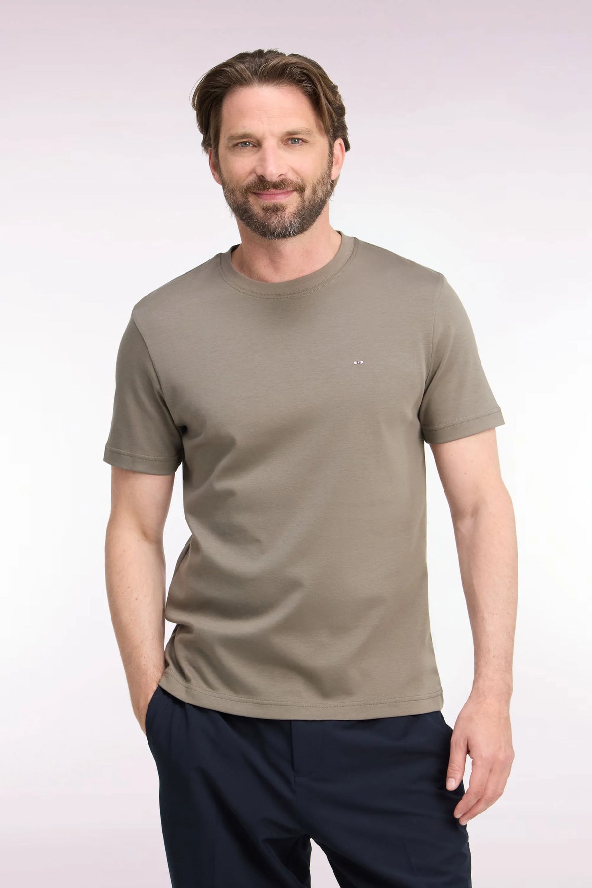 Eden Park  Men Straight-Cut Beige Cotton Short-Sleeved T-Shirt SKU: H26MAITC0009_BEF1 Image 01