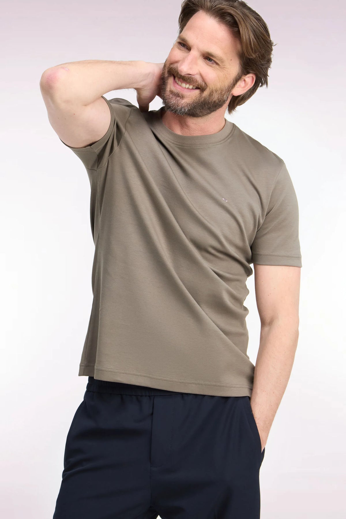 Eden Park  Men Straight-Cut Beige Cotton Short-Sleeved T-Shirt SKU: H26MAITC0009_BEF1 Image 03
