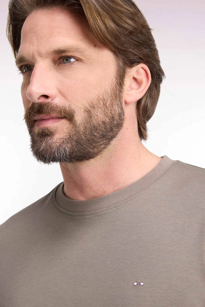 Eden Park  Men Straight-Cut Beige Cotton Short-Sleeved T-Shirt SKU: H26MAITC0009_BEF1 Image 06